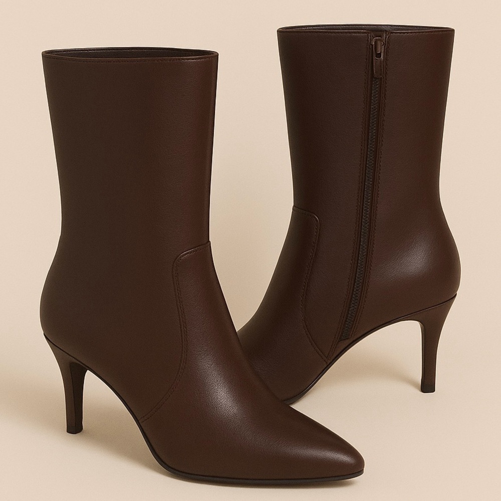 **SOLD** 🔥 Rockport Dark Brown Leather Mid-Calf Heeled Boots 👢 Size 5